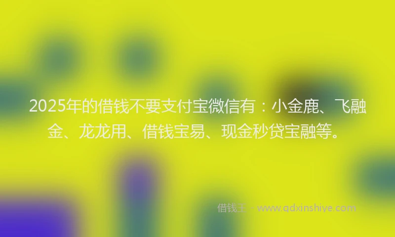 2025年的借钱不要支付宝微信有：小金鹿、飞融金、龙龙用、借钱宝易、现金秒贷宝融等。