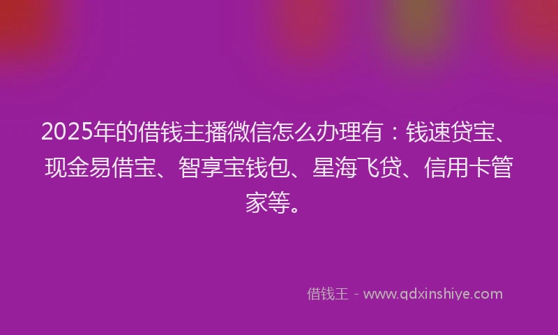 2025年的借钱主播微信怎么办理有：钱速贷宝、现金易借宝、智享宝钱包、星海飞贷、信用卡管家等。