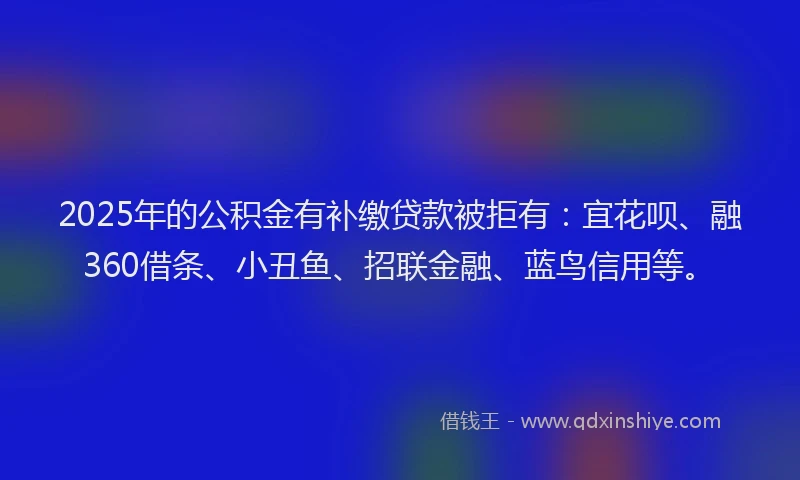 2025年的公积金有补缴贷款被拒有：宜花呗、融360借条、小丑鱼、招联金融、蓝鸟信用等。