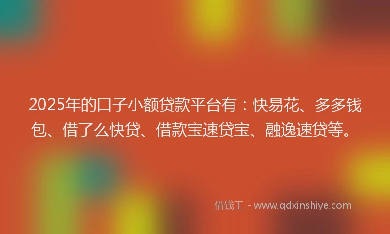 2025年的口子小额贷款平台有：快易花、多多钱包、借了么快贷、借款宝速贷宝、融逸速贷等。