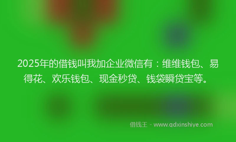 2025年的借钱叫我加企业微信有：维维钱包、易得花、欢乐钱包、现金秒贷、钱袋瞬贷宝等。