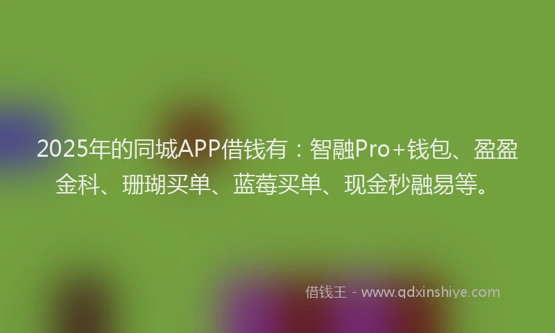 2025年的同城APP借钱有：智融Pro+钱包、盈盈金科、珊瑚买单、蓝莓买单、现金秒融易等。
