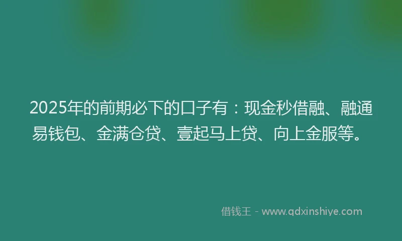 2025年的前期必下的口子有：现金秒借融、融通易钱包、金满仓贷、壹起马上贷、向上金服等。