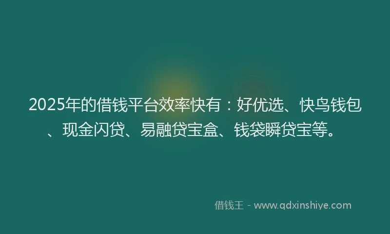 2025年的借钱平台效率快有：好优选、快鸟钱包、现金闪贷、易融贷宝盒、钱袋瞬贷宝等。