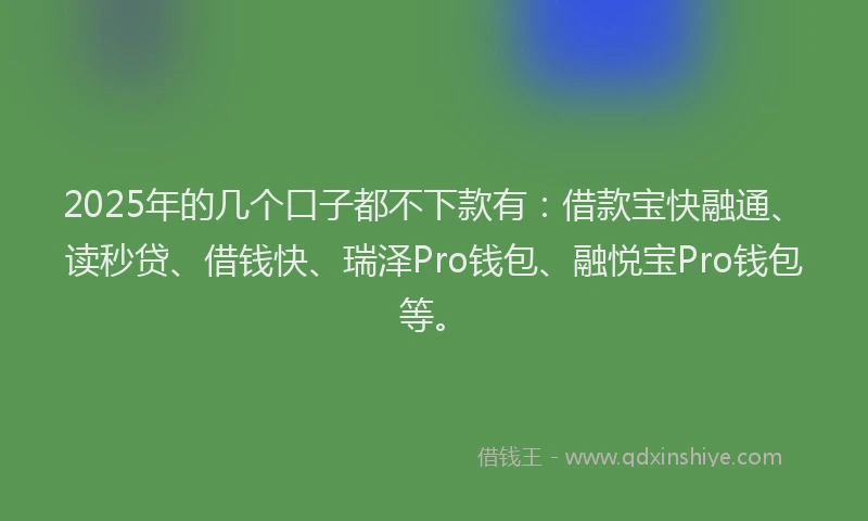 2025年的几个口子都不下款有：借款宝快融通、读秒贷、借钱快、瑞泽Pro钱包、融悦宝Pro钱包等。