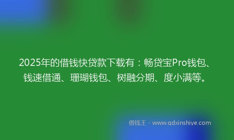 2025年的借钱快贷款下载有：畅贷宝Pro钱包、钱速借通、珊瑚钱包、树融分期、度小满等。