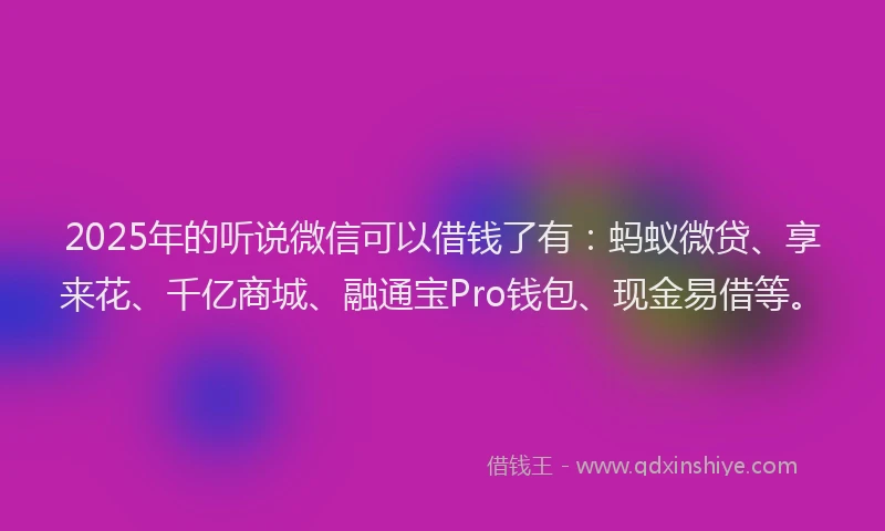 2025年的听说微信可以借钱了有：蚂蚁微贷、享来花、千亿商城、融通宝Pro钱包、现金易借等。
