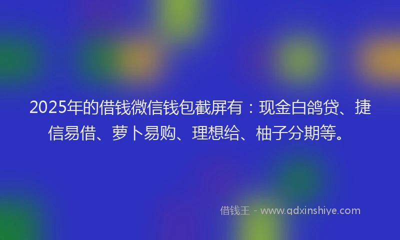 2025年的借钱微信钱包截屏有：现金白鸽贷、捷信易借、萝卜易购、理想给、柚子分期等。