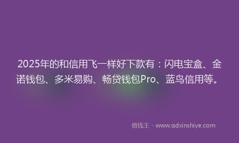 2025年的和信用飞一样好下款有：闪电宝盒、金诺钱包、多米易购、畅贷钱包Pro、蓝鸟信用等。
