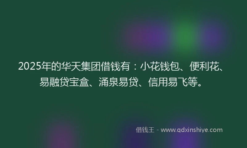 2025年的华天集团借钱有：小花钱包、便利花、易融贷宝盒、涌泉易贷、信用易飞等。