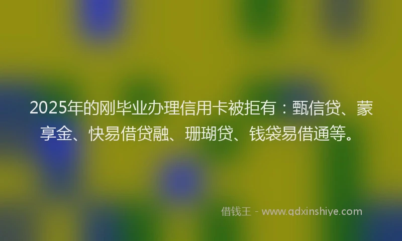2025年的刚毕业办理信用卡被拒有：甄信贷、蒙享金、快易借贷融、珊瑚贷、钱袋易借通等。
