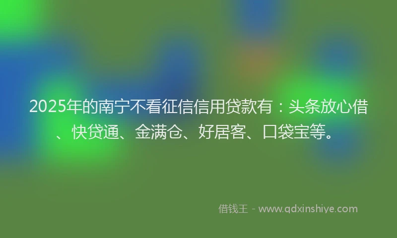 2025年的南宁不看征信信用贷款有：头条放心借、快贷通、金满仓、好居客、口袋宝等。