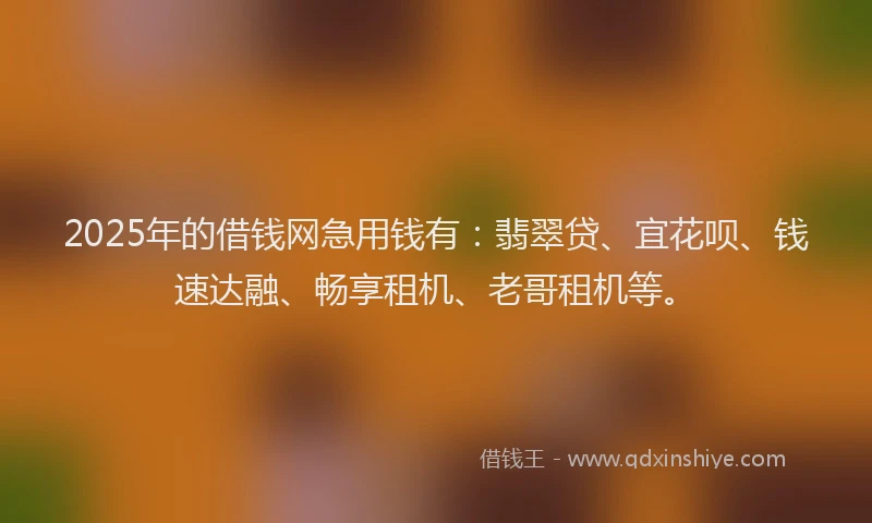 2025年的借钱网急用钱有：翡翠贷、宜花呗、钱速达融、畅享租机、老哥租机等。