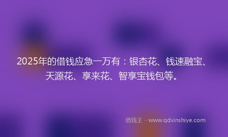 2025年的借钱应急一万有：银杏花、钱速融宝、天源花、享来花、智享宝钱包等。