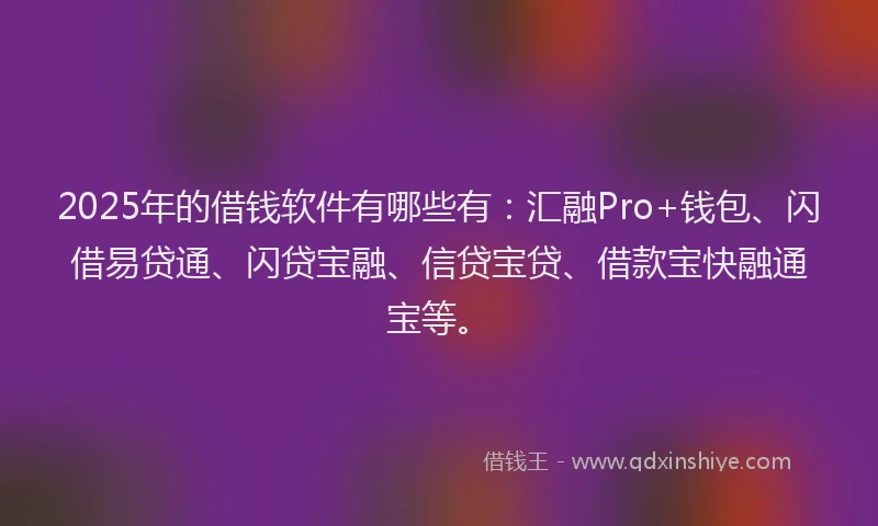 2025年的借钱软件有哪些有：汇融Pro+钱包、闪借易贷通、闪贷宝融、信贷宝贷、借款宝快融通宝等。