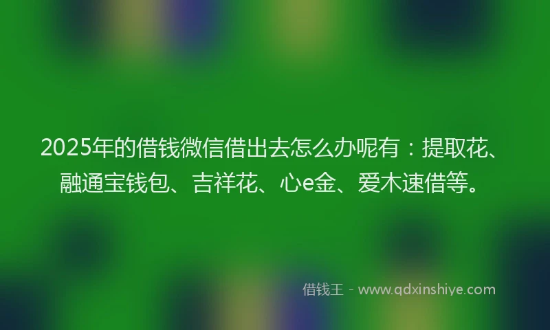 2025年的借钱微信借出去怎么办呢有：提取花、融通宝钱包、吉祥花、心e金、爱木速借等。