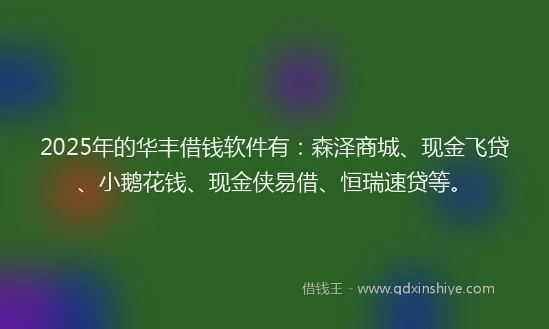 2025年的华丰借钱软件有：森泽商城、现金飞贷、小鹅花钱、现金侠易借、恒瑞速贷等。