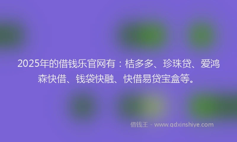 2025年的借钱乐官网有：桔多多、珍珠贷、爱鸿森快借、钱袋快融、快借易贷宝盒等。