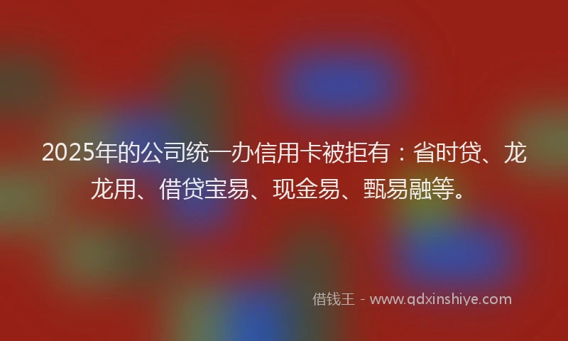2025年的公司统一办信用卡被拒有：省时贷、龙龙用、借贷宝易、现金易、甄易融等。