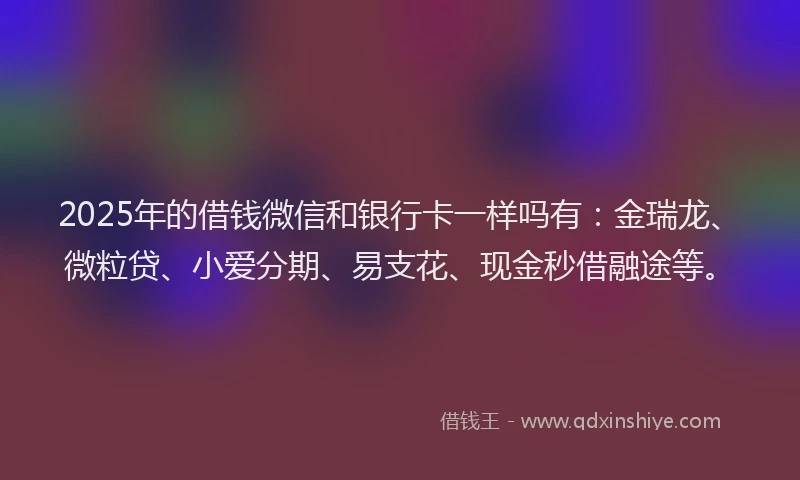 2025年的借钱微信和银行卡一样吗有：金瑞龙、微粒贷、小爱分期、易支花、现金秒借融途等。