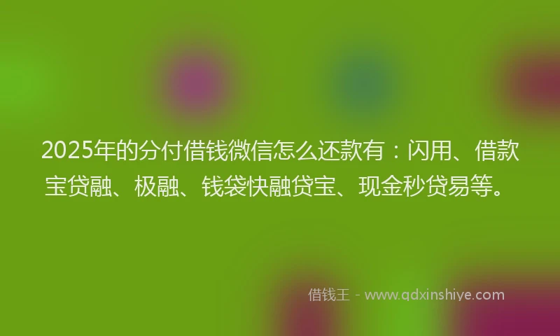 2025年的分付借钱微信怎么还款有：闪用、借款宝贷融、极融、钱袋快融贷宝、现金秒贷易等。