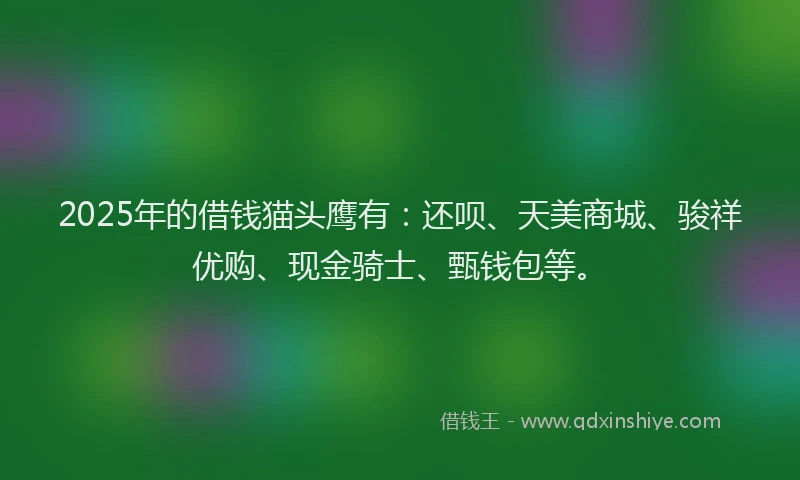2025年的借钱猫头鹰有：还呗、天美商城、骏祥优购、现金骑士、甄钱包等。