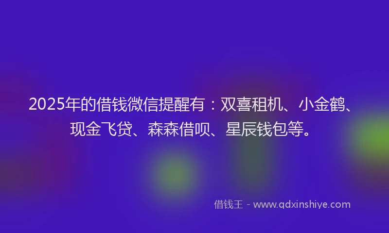 2025年的借钱微信提醒有：双喜租机、小金鹤、现金飞贷、森森借呗、星辰钱包等。