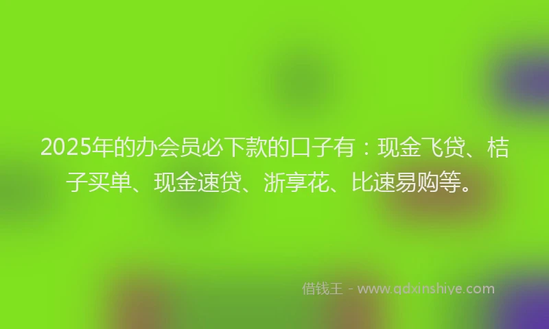 2025年的办会员必下款的口子有:现金飞贷、桔子买单、现金速贷、浙享花、比速易购等。