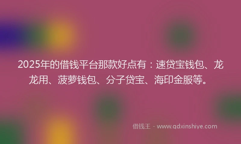 2025年的借钱平台那款好点有：速贷宝钱包、龙龙用、菠萝钱包、分子贷宝、海印金服等。