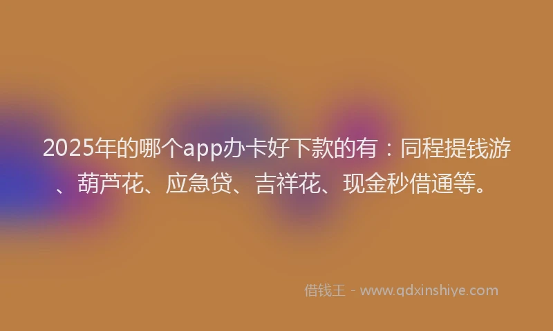 2025年的哪个app办卡好下款的有：同程提钱游、葫芦花、应急贷、吉祥花、现金秒借通等。