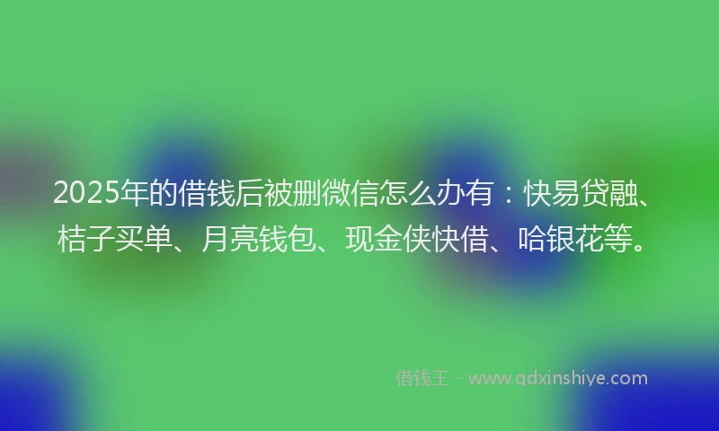 2025年的借钱后被删微信怎么办有：快易贷融、桔子买单、月亮钱包、现金侠快借、哈银花等。