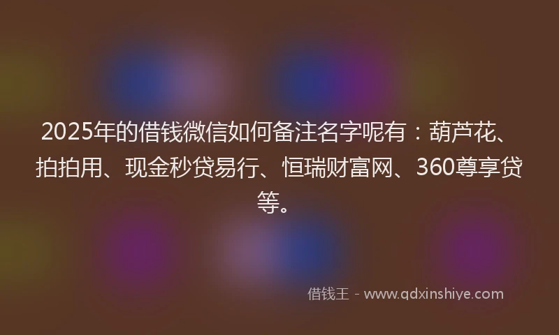 2025年的借钱微信如何备注名字呢有：葫芦花、拍拍用、现金秒贷易行、恒瑞财富网、360尊享贷等。