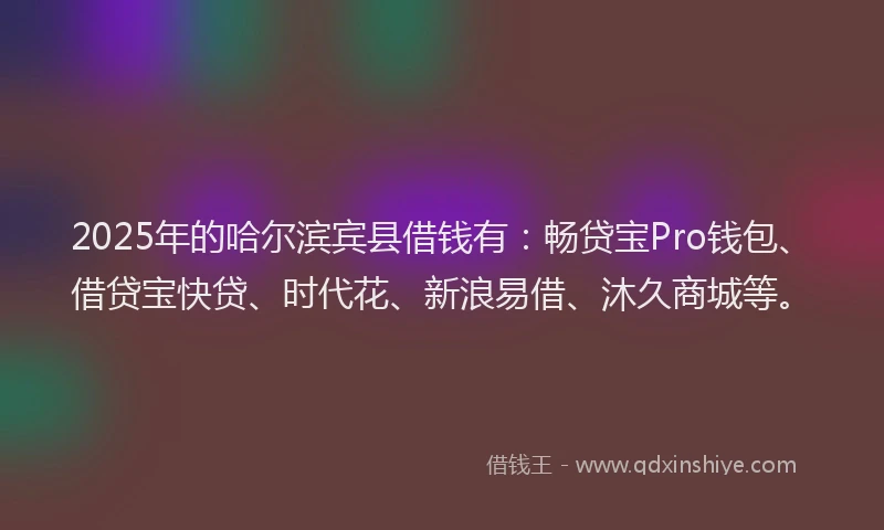 2025年的哈尔滨宾县借钱有：畅贷宝Pro钱包、借贷宝快贷、时代花、新浪易借、沐久商城等。