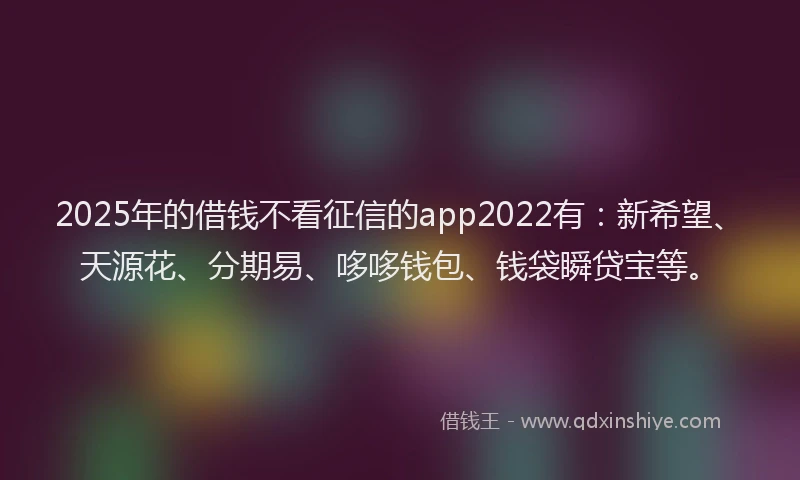 2025年的借钱不看征信的app2022有：新希望、天源花、分期易、哆哆钱包、钱袋瞬贷宝等。