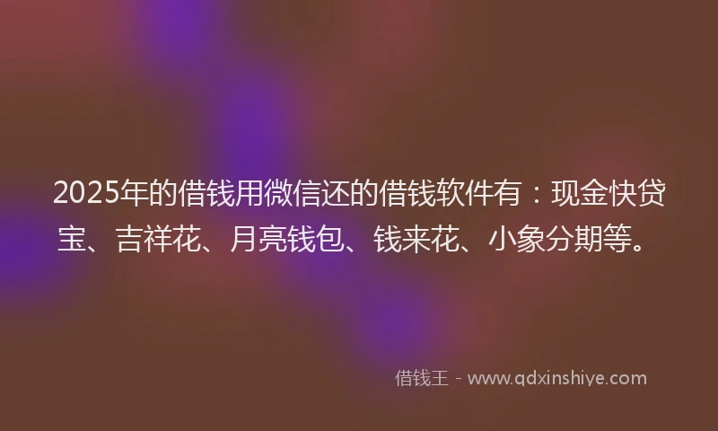 2025年的借钱用微信还的借钱软件有：现金快贷宝、吉祥花、月亮钱包、钱来花、小象分期等。