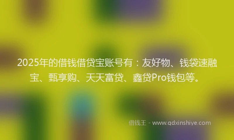 2025年的借钱借贷宝账号有：友好物、钱袋速融宝、甄享购、天天富贷、鑫贷Pro钱包等。