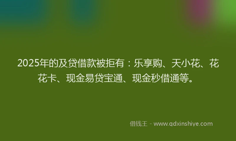 2025年的及贷借款被拒有：乐享购、天小花、花花卡、现金易贷宝通、现金秒借通等。