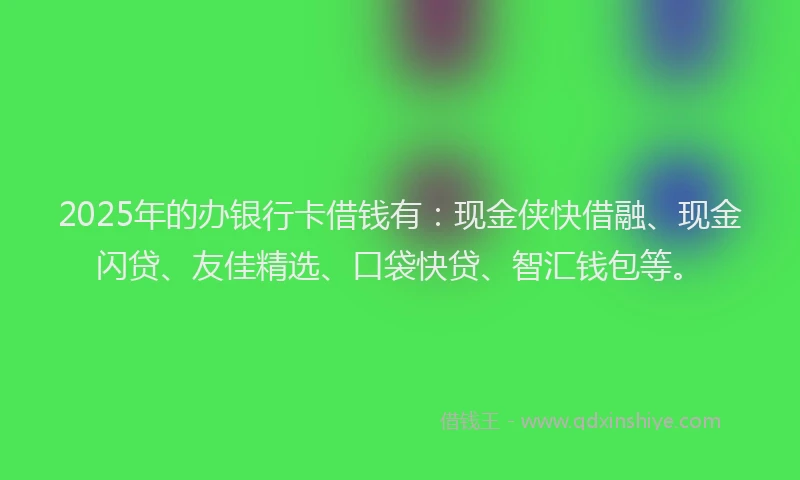 2025年的办银行卡借钱有：现金侠快借融、现金闪贷、友佳精选、口袋快贷、智汇钱包等。