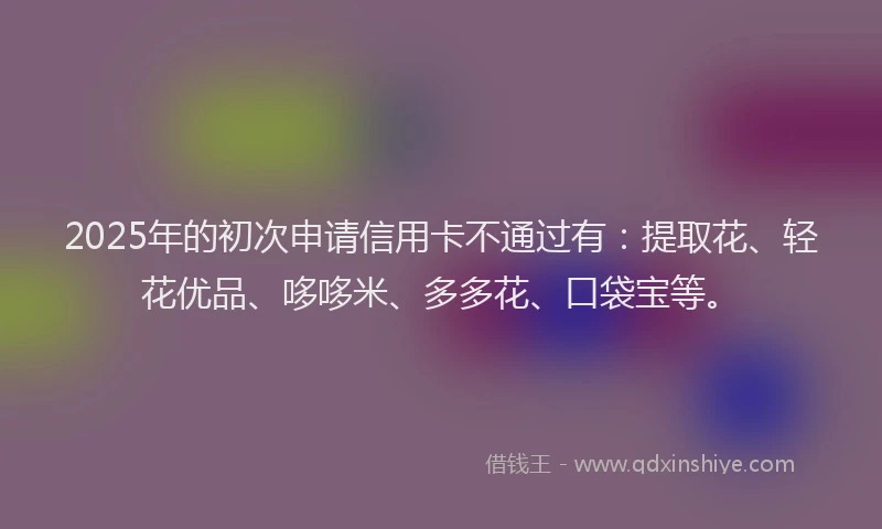 2025年的初次申请信用卡不通过有：提取花、轻花优品、哆哆米、多多花、口袋宝等。