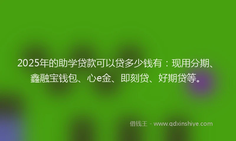 2025年的助学贷款可以贷多少钱有：现用分期、鑫融宝钱包、心e金、即刻贷、好期贷等。