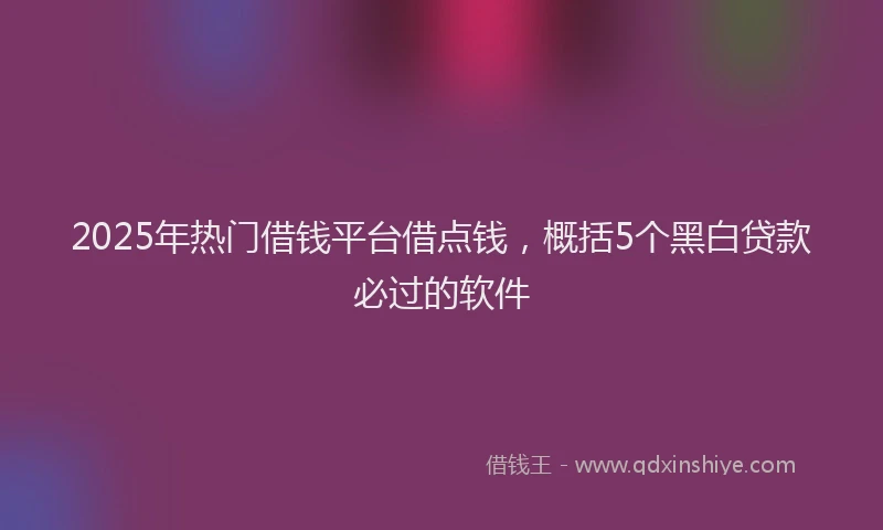 2025年热门借钱平台借点钱，概括5个黑白贷款必过的软件