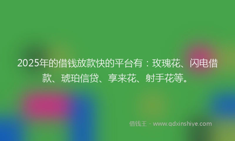 2025年的借钱放款快的平台有：玫瑰花、闪电借款、琥珀信贷、享来花、射手花等。