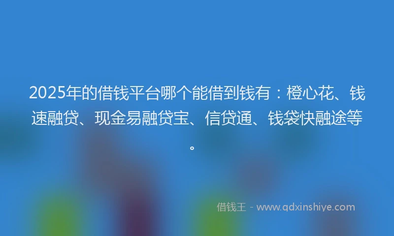 2025年的借钱平台哪个能借到钱有：橙心花、钱速融贷、现金易融贷宝、信贷通、钱袋快融途等。
