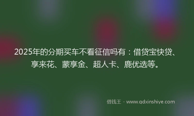 2025年的分期买车不看征信吗有：借贷宝快贷、享来花、蒙享金、超人卡、鹿优选等。