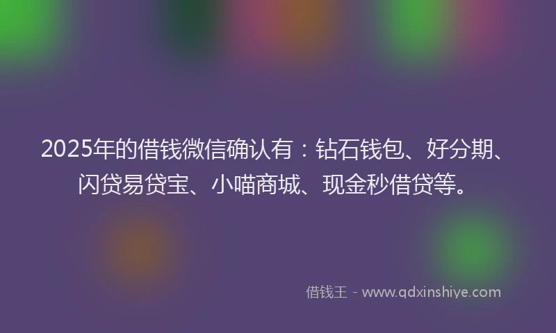 2025年的借钱微信确认有：钻石钱包、好分期、闪贷易贷宝、小喵商城、现金秒借贷等。