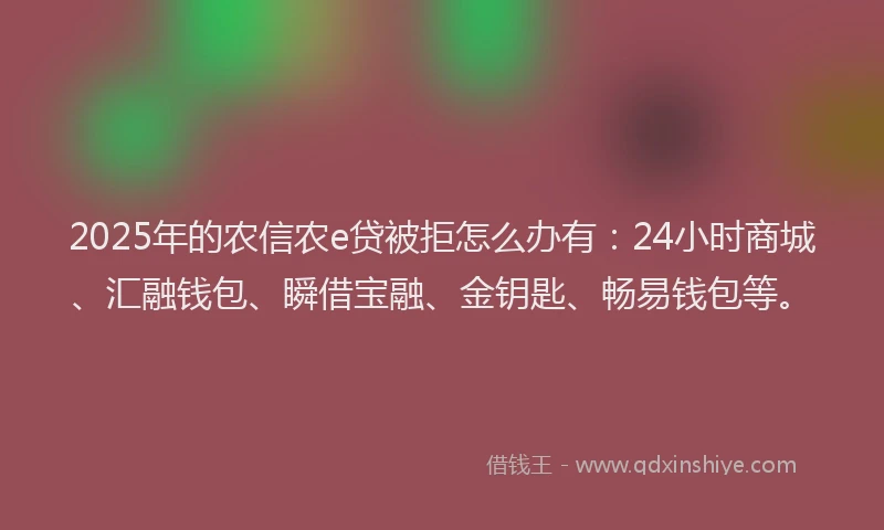 2025年的农信农e贷被拒怎么办有：24小时商城、汇融钱包、瞬借宝融、金钥匙、畅易钱包等。