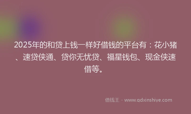 2025年的和贷上钱一样好借钱的平台有：花小猪、速贷侠通、贷你无忧贷、福星钱包、现金侠速借等。