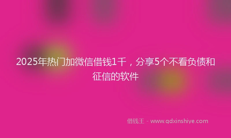 2025年热门加微信借钱1千，分享5个不看负债和征信的软件