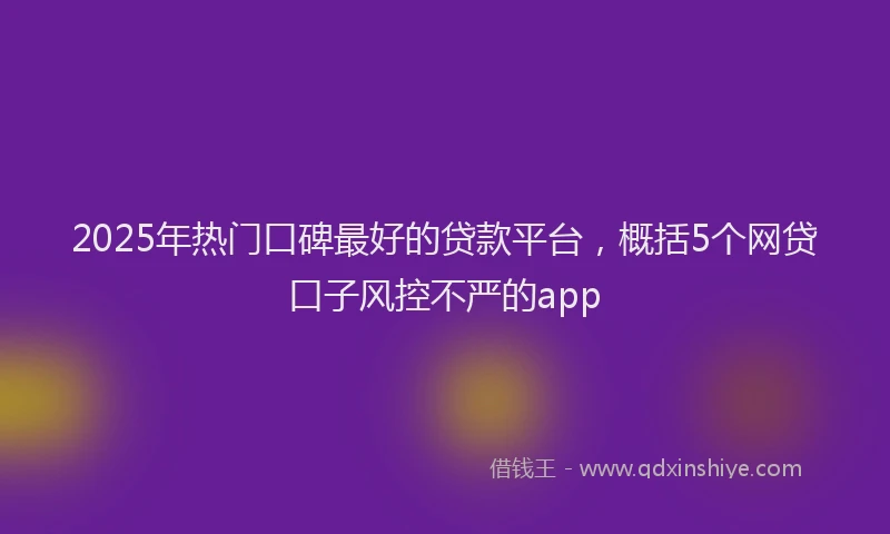 2025年热门口碑最好的贷款平台，概括5个网贷口子风控不严的app