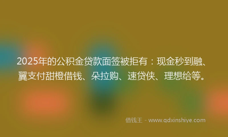 2025年的公积金贷款面签被拒有：现金秒到融、翼支付甜橙借钱、朵拉购、速贷侠、理想给等。